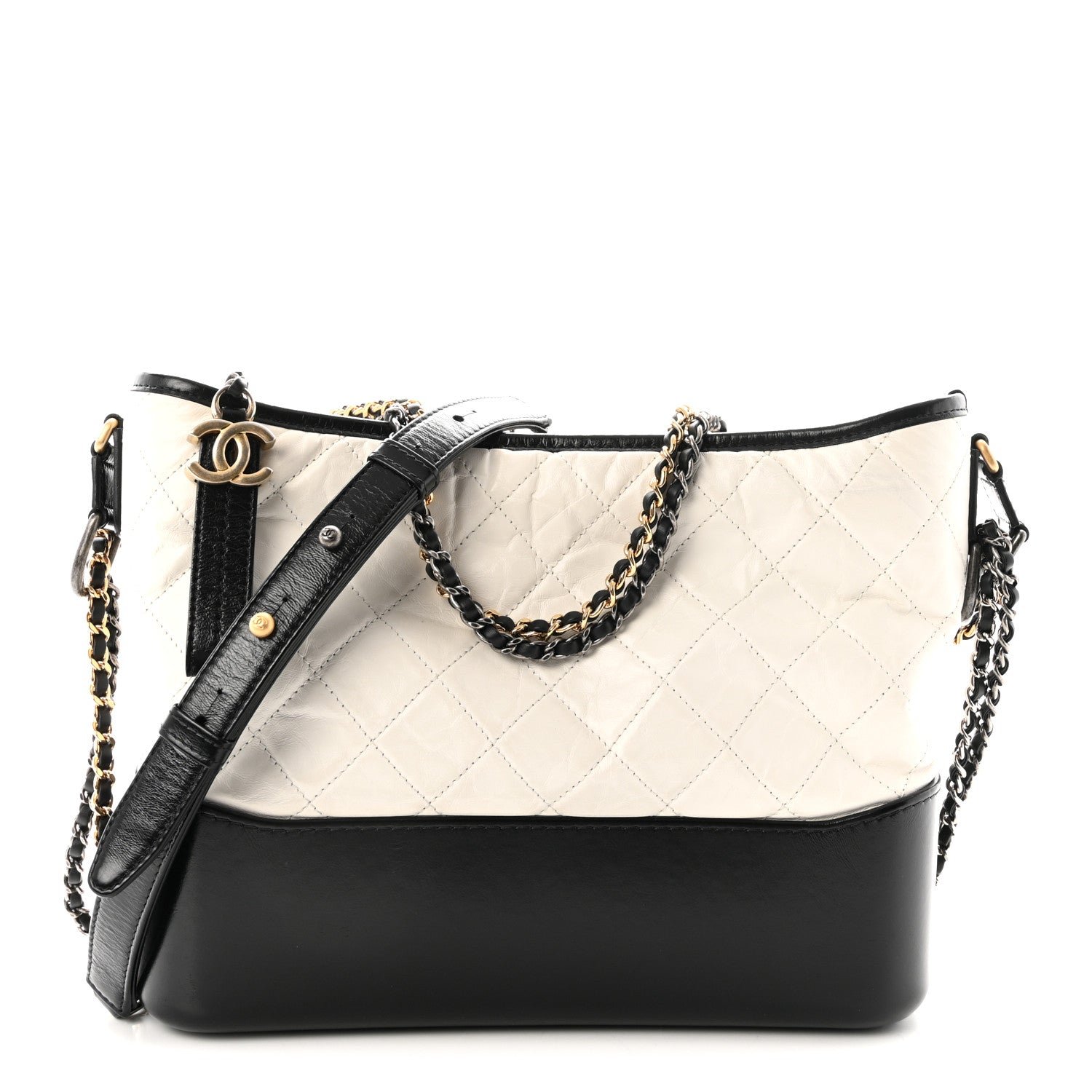 Chanel Aged Calfskin Quilted Medium Gabrielle Hobo Black White