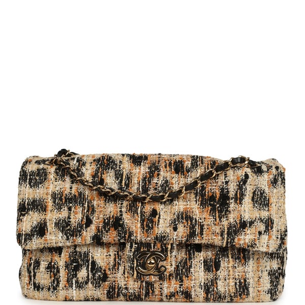 Chanel Maxi Leopard Print "Souplissimo" Small Flap Bag Brown, Black, White Tweed, Mixed Fibers Gold Hardware
