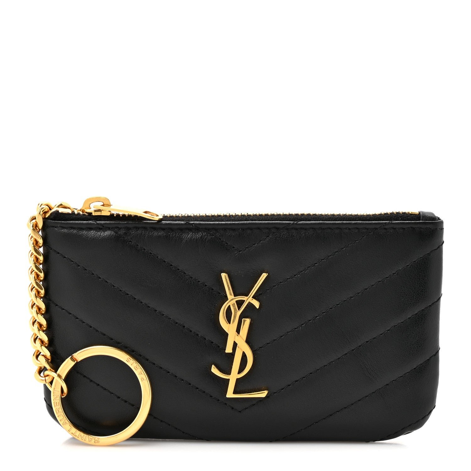 Saint Laurent Calfskin Matelasse Monogram Key Pouch Black