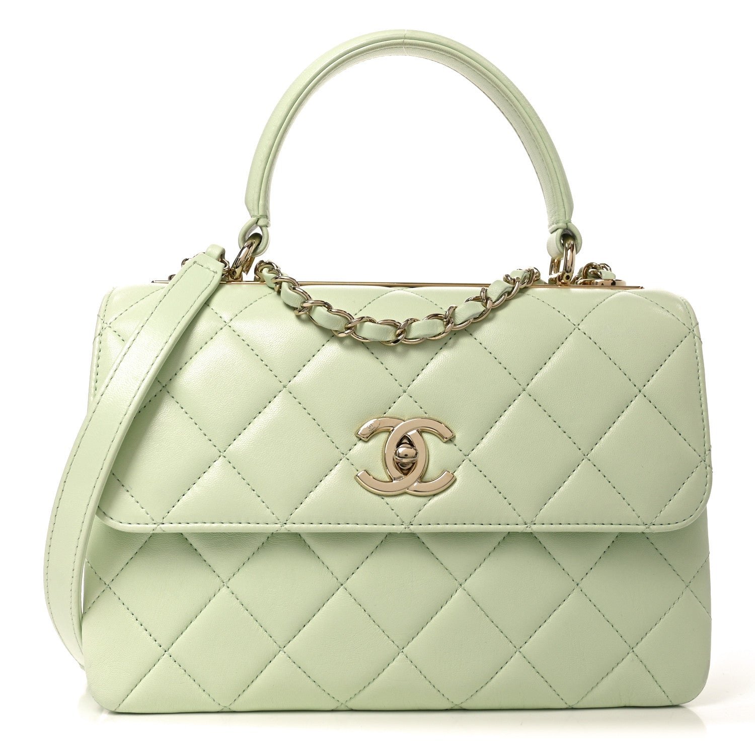 Chanel Lambskin Quilted Small Trendy CC Flap Dual Handle Bag Light Green