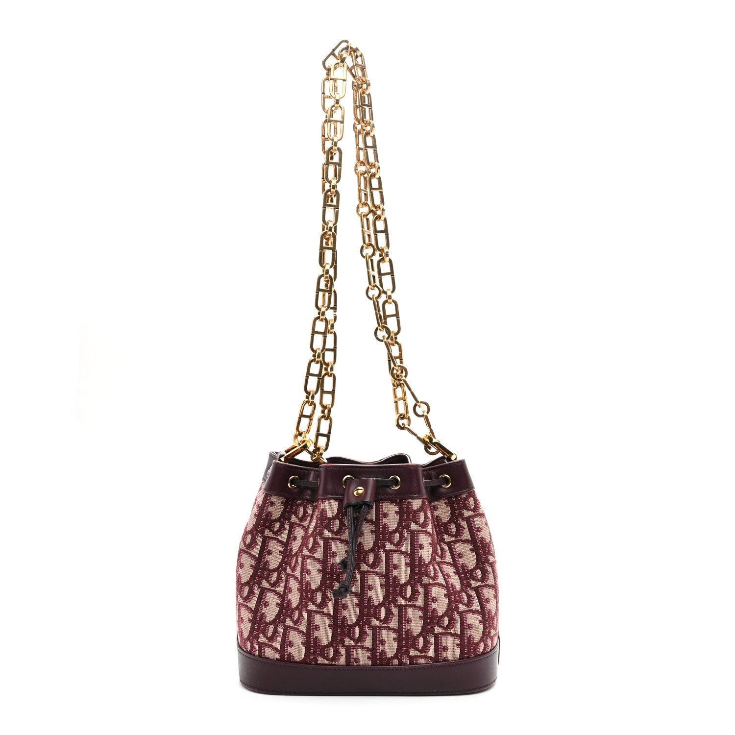 Dior Christian Dior Oblique Drawstring Chain Bucket Bag Burgundy