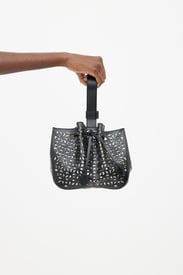 Alaia Black & Silver Rose Marie Small Leather Bucket Bag