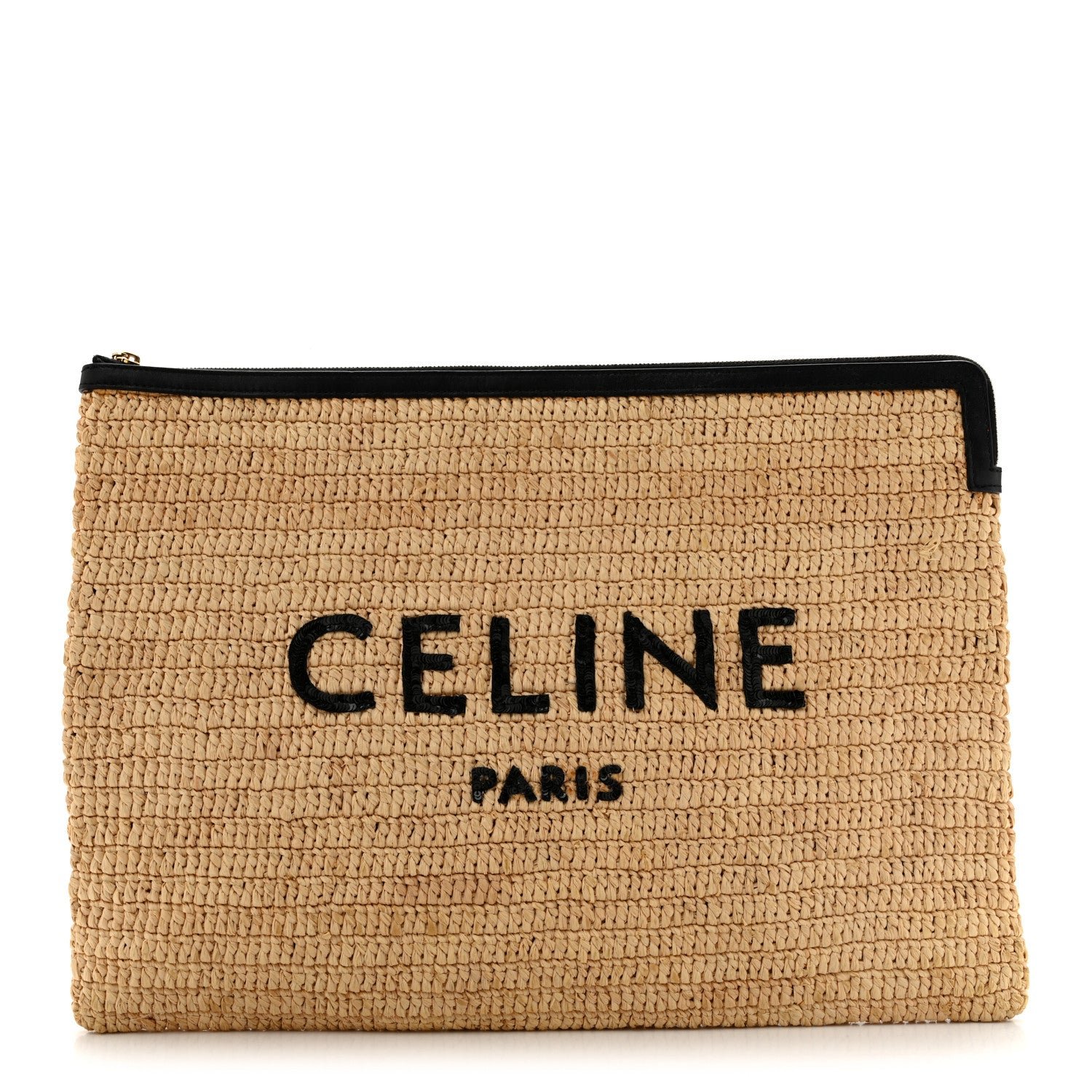 Celine Raffia Sequin Large Pouch Black