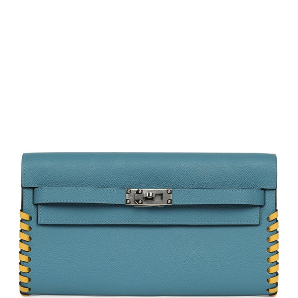 Hermes Kelly To Go Tressage Wallet Blue Jean Epsom, Sun Swift Palladium Hardware