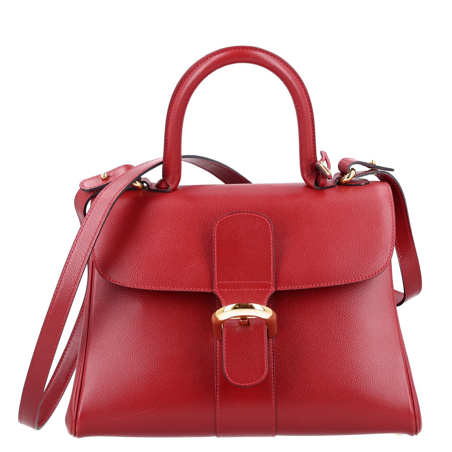 Delvaux Grained Calfskin MM Brillant Satchel Red