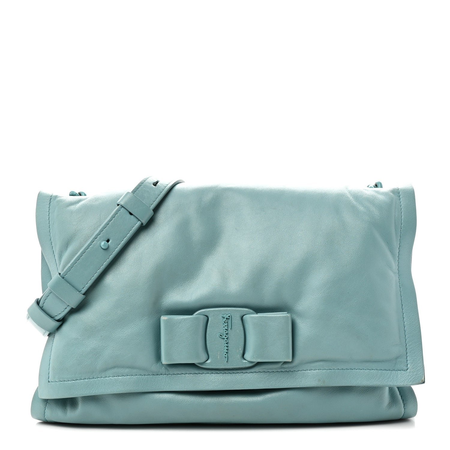 Salvatore Ferragamo Calfskin Small Viva Bow Shoulder Bag Tyrone Turquoise