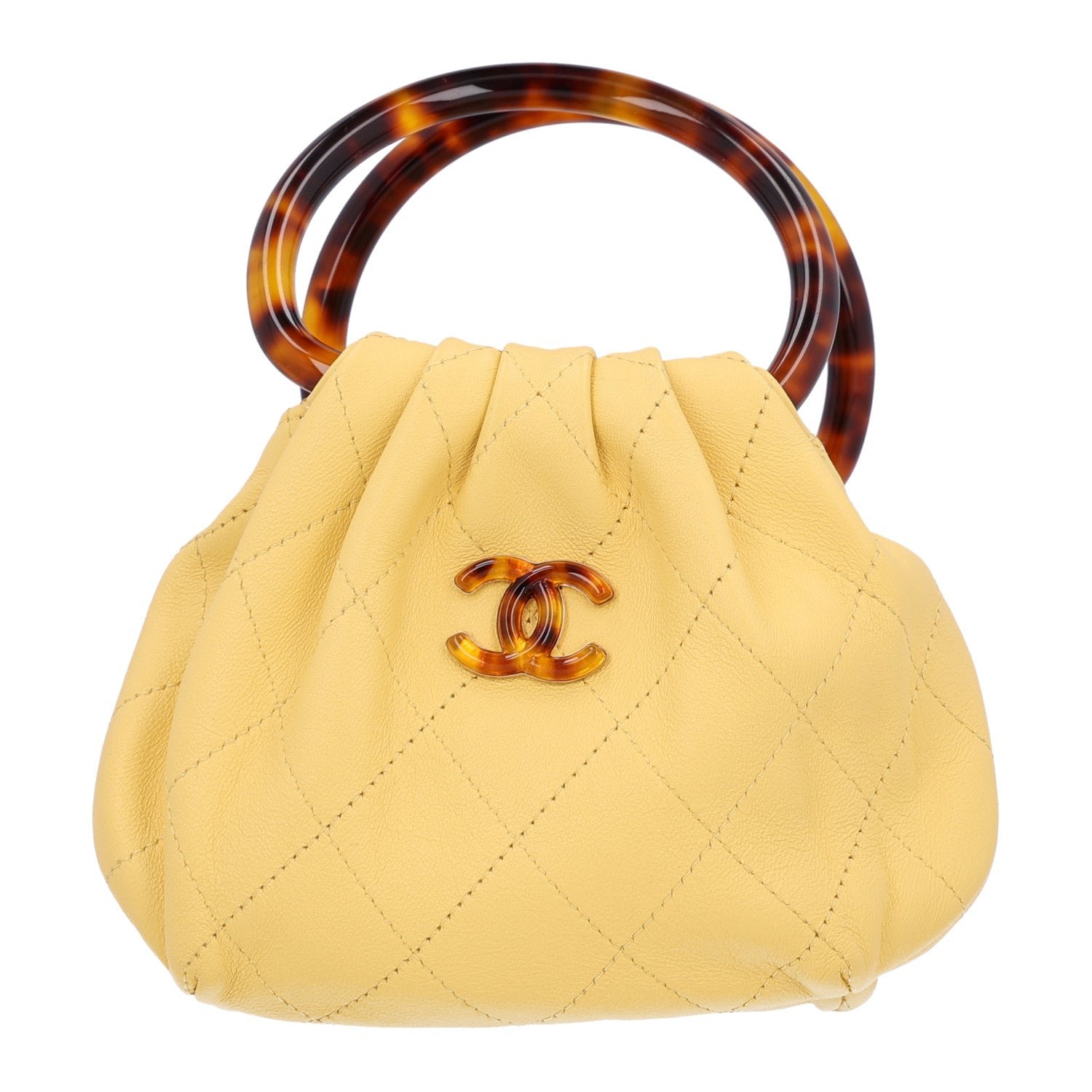 Chanel Lambskin Plexiglass Tortoise Shell Quilted Mini Pouch Yellow