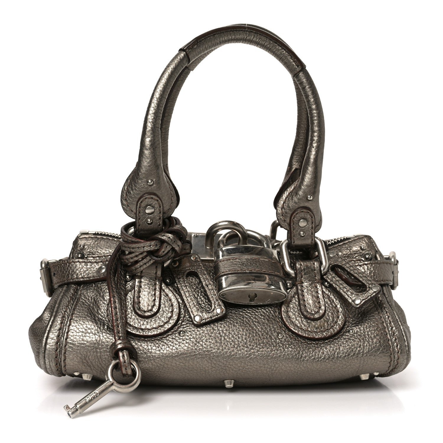 Chloe Metallic Calfskin Small Paddington Satchel Acier