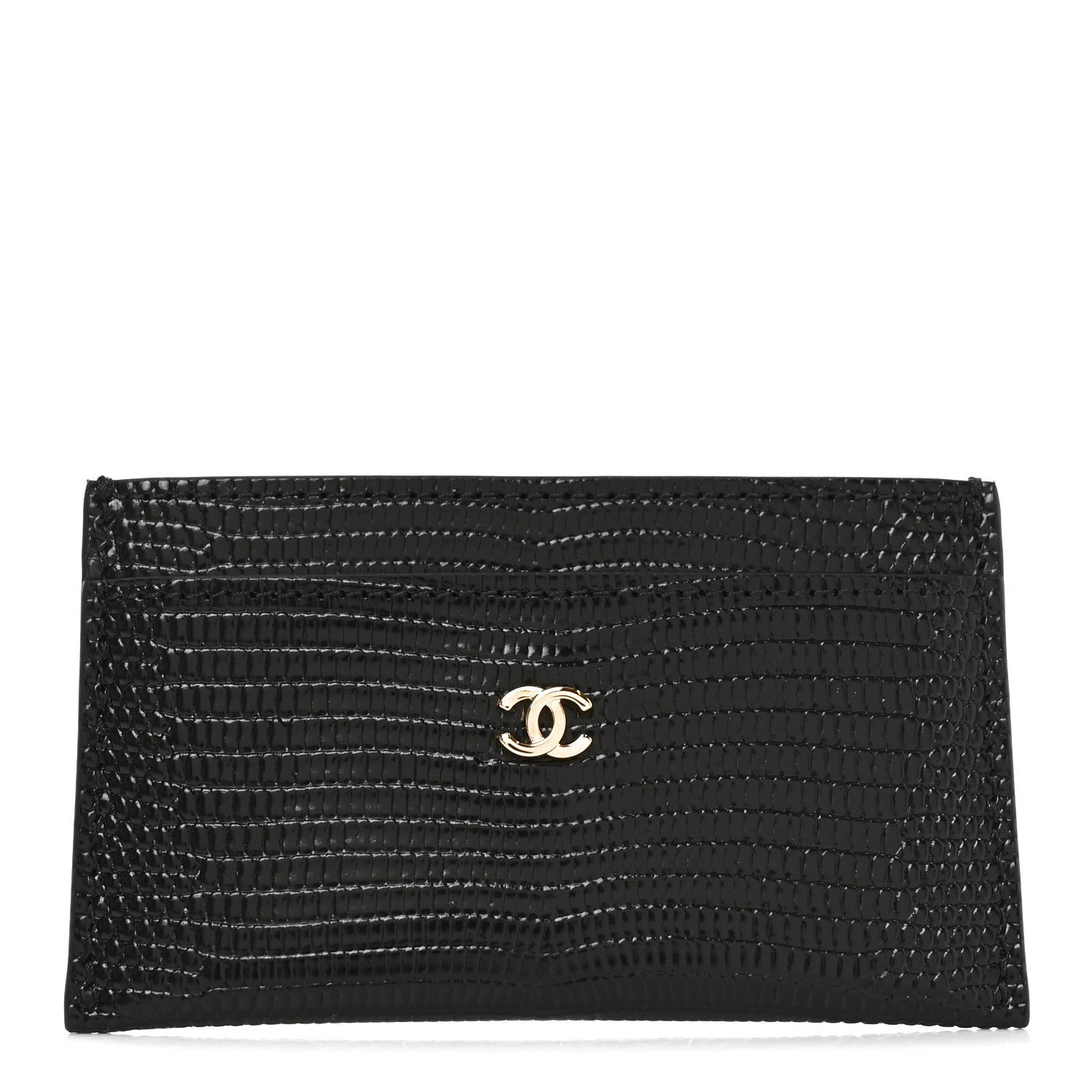 Chanel Calfskin Lizard Embossed Card Holder Black