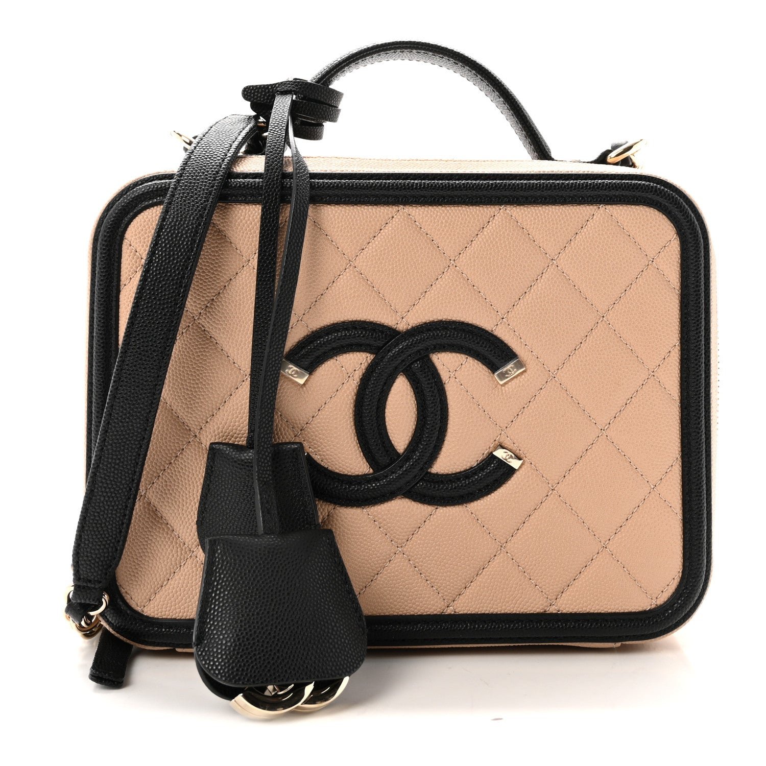 Chanel Caviar Quilted Medium CC Filigree Vanity Case Beige Black