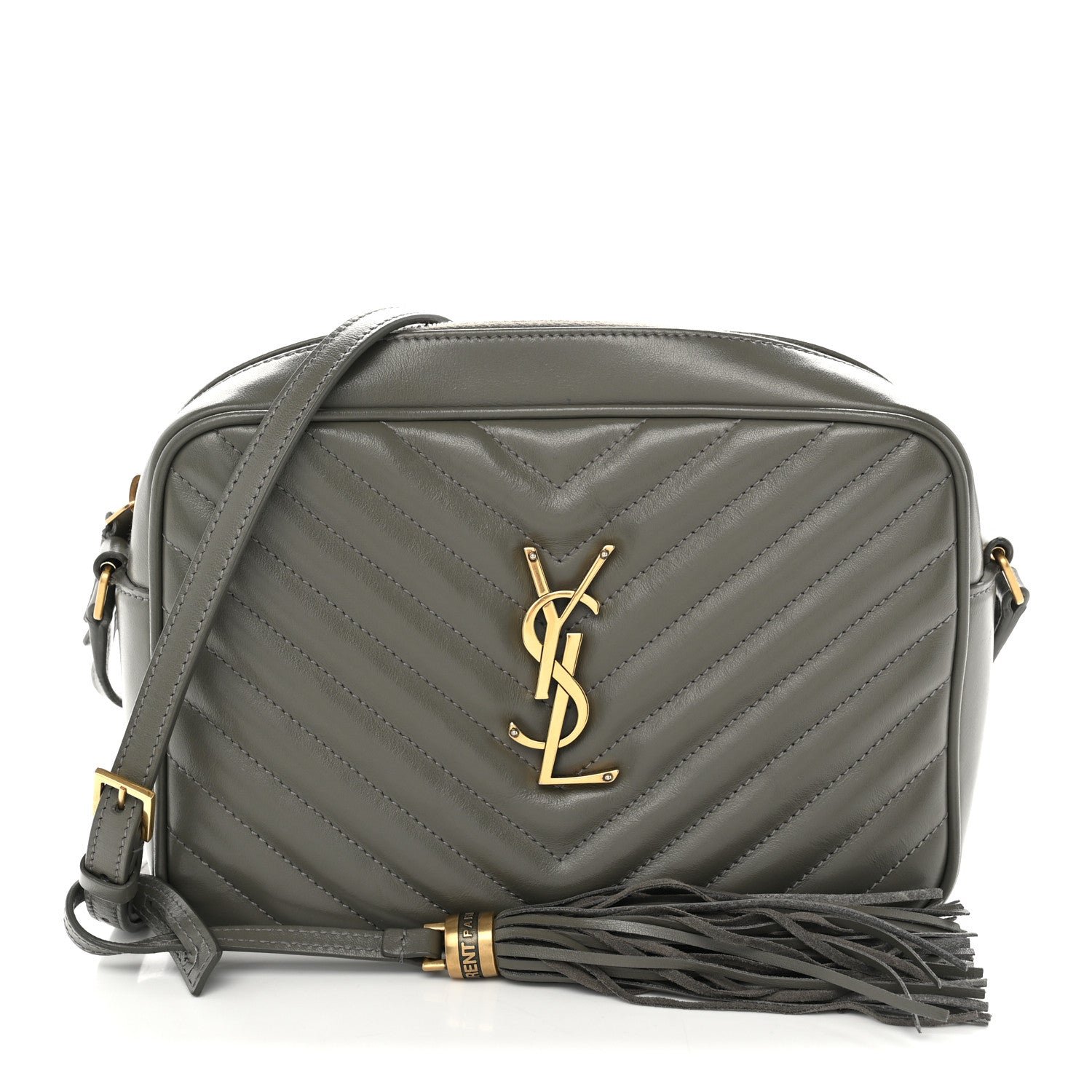 Saint Laurent Calfskin Matelasse Monogram Lou Camera Bag Grey Kaki