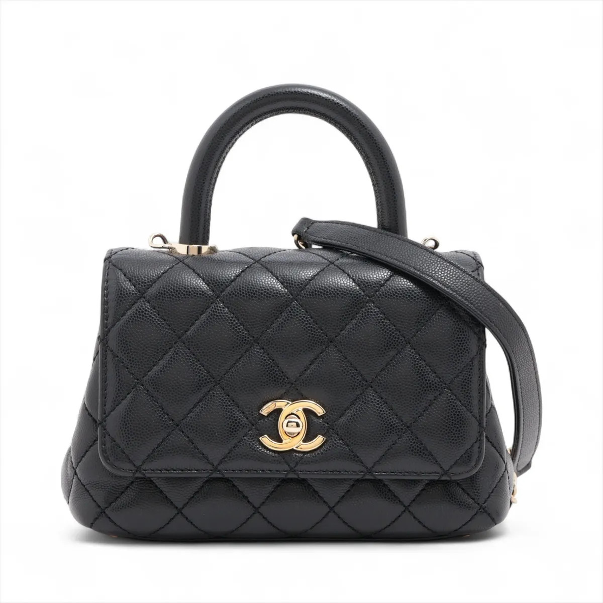 Chanel Coco handle 19 XXS Caviar Skin 2 Way Handbag Black Gold Metal Fittings ra