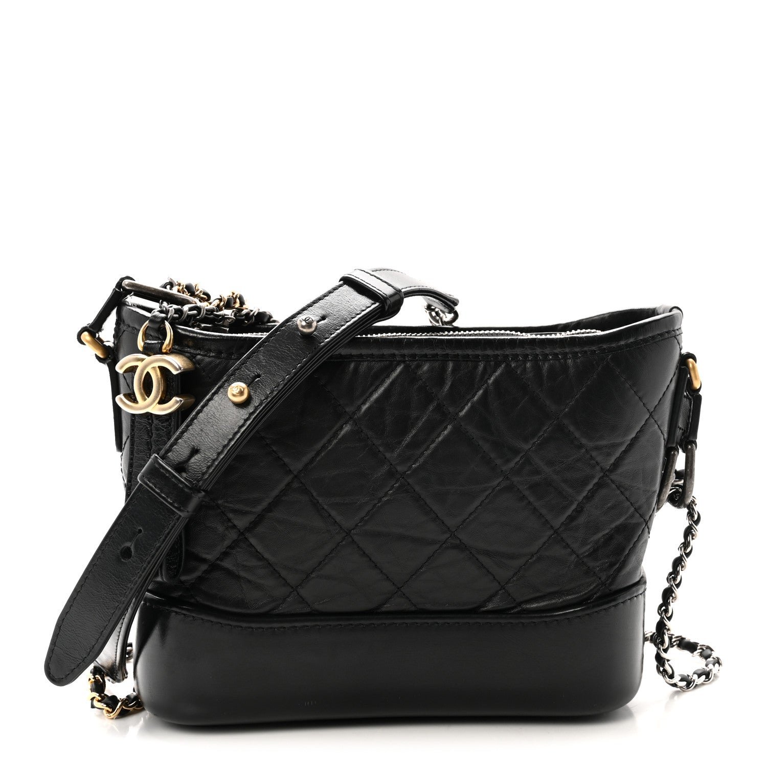 Chanel Aged Calfskin Quilted Small Gabrielle Hobo Black