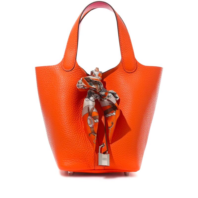 Hermes Orange H Clemence Picotin Lock 18 Palladium Hardware, 2024 and Twilly