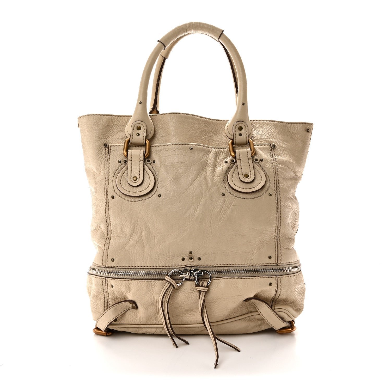 Chloe Grained Calfskin Paddington Shopping Tote Beige