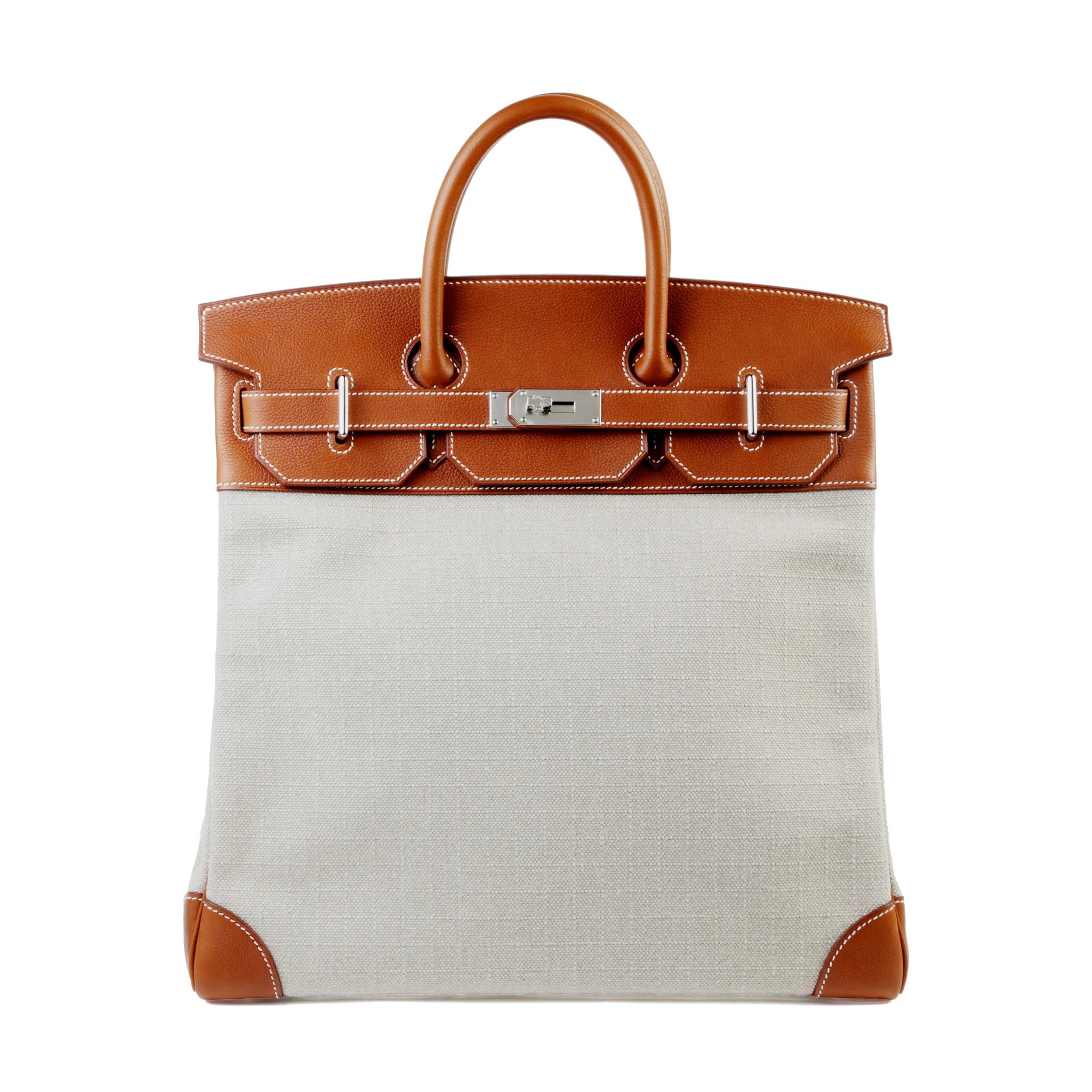 Unused ( Rank NS ) HERMÈS Haut à Courroies HAC 40 Fauve (34) Barenia Faubourg Canvas Palladium hardware K (2025)