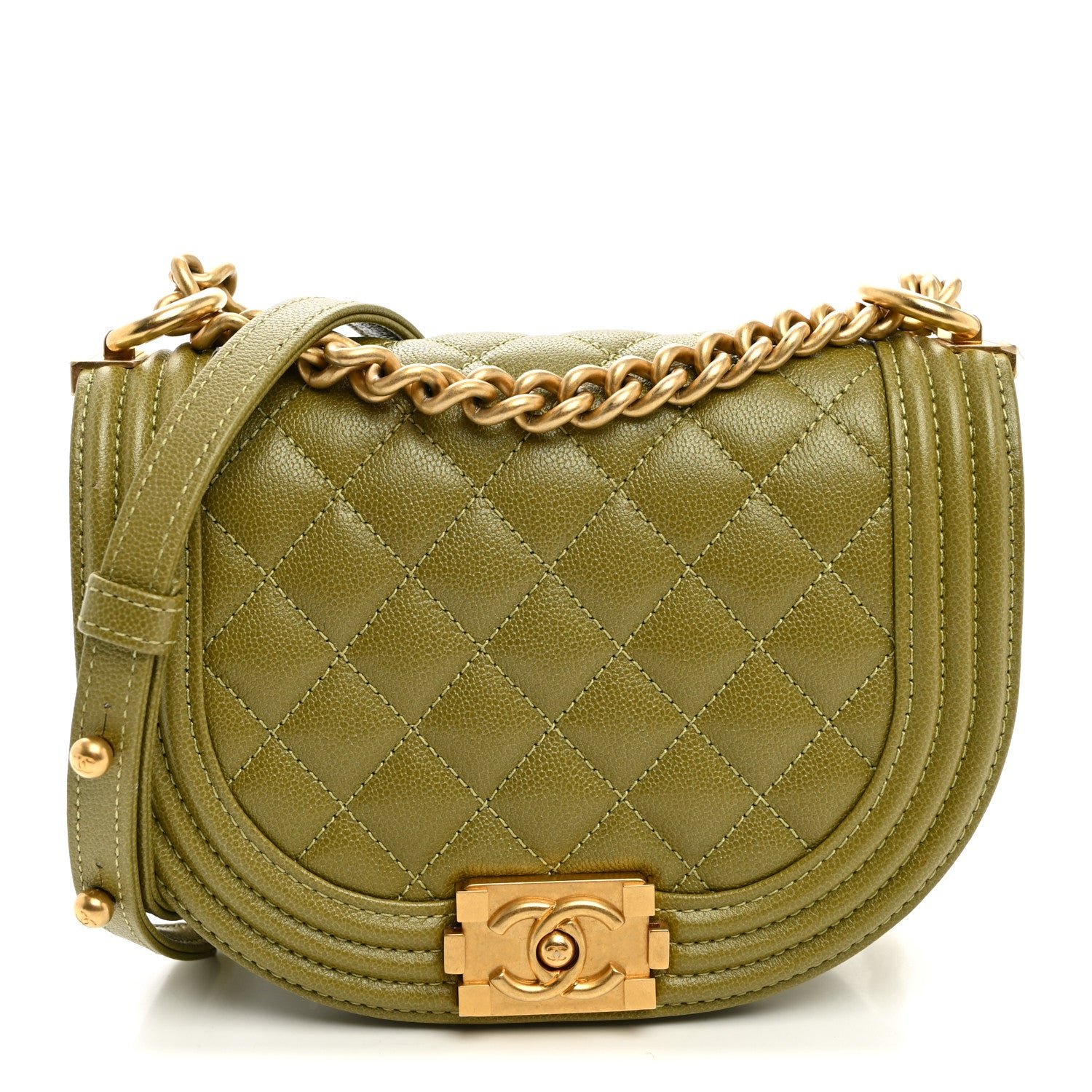 Chanel Caviar Quilted Small Boy Messenger Bag Green