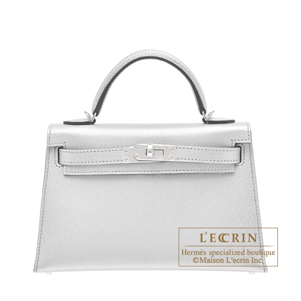 Hermes Kelly bag mini Sellier Argent Chevre chamkila goatskin Silver hardware