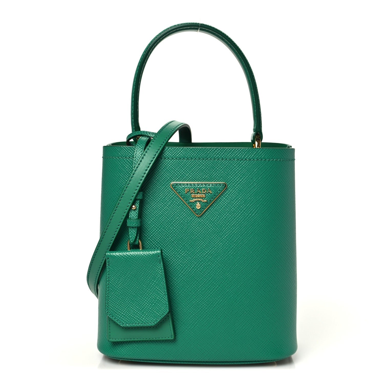 Prada Saffiano Cuir Calfskin Small Panier Bucket Bag Mango