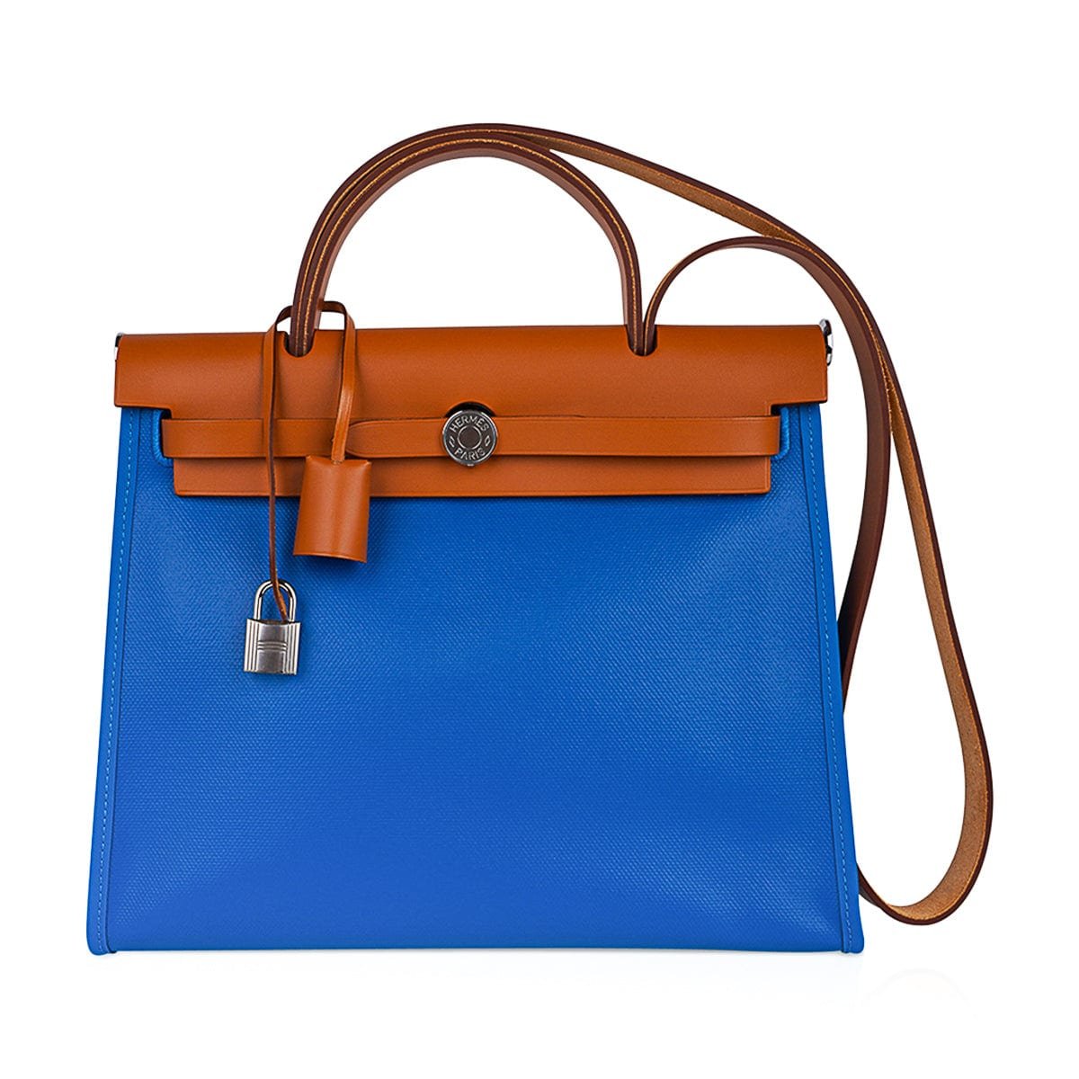 Hermes Hermes Herbag Zip 31 Bag Blue Frida Berline Canvas Vache Naturelle Leather with Palladium Hardware