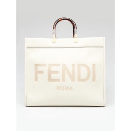 Fendi White Leather Sunshine Large Shopper Tote Bag - 8BH372