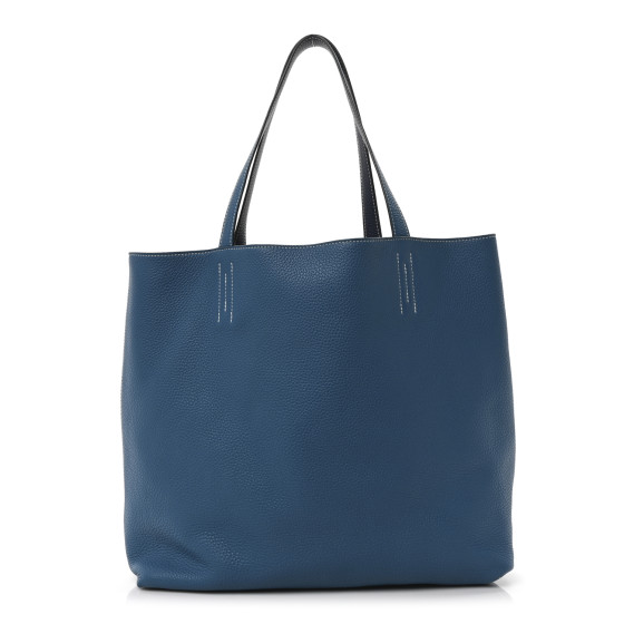 Hermes Taurillon Clemence Double Sens 45 Reversible Tote Bleu Izmir Bleu Saphir