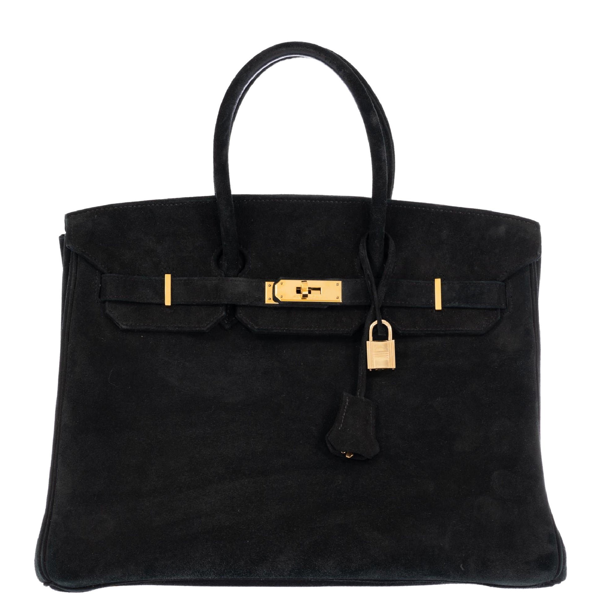 Hermes Hermès Birkin 35 Black Veau Velours Suede Gold Hardware