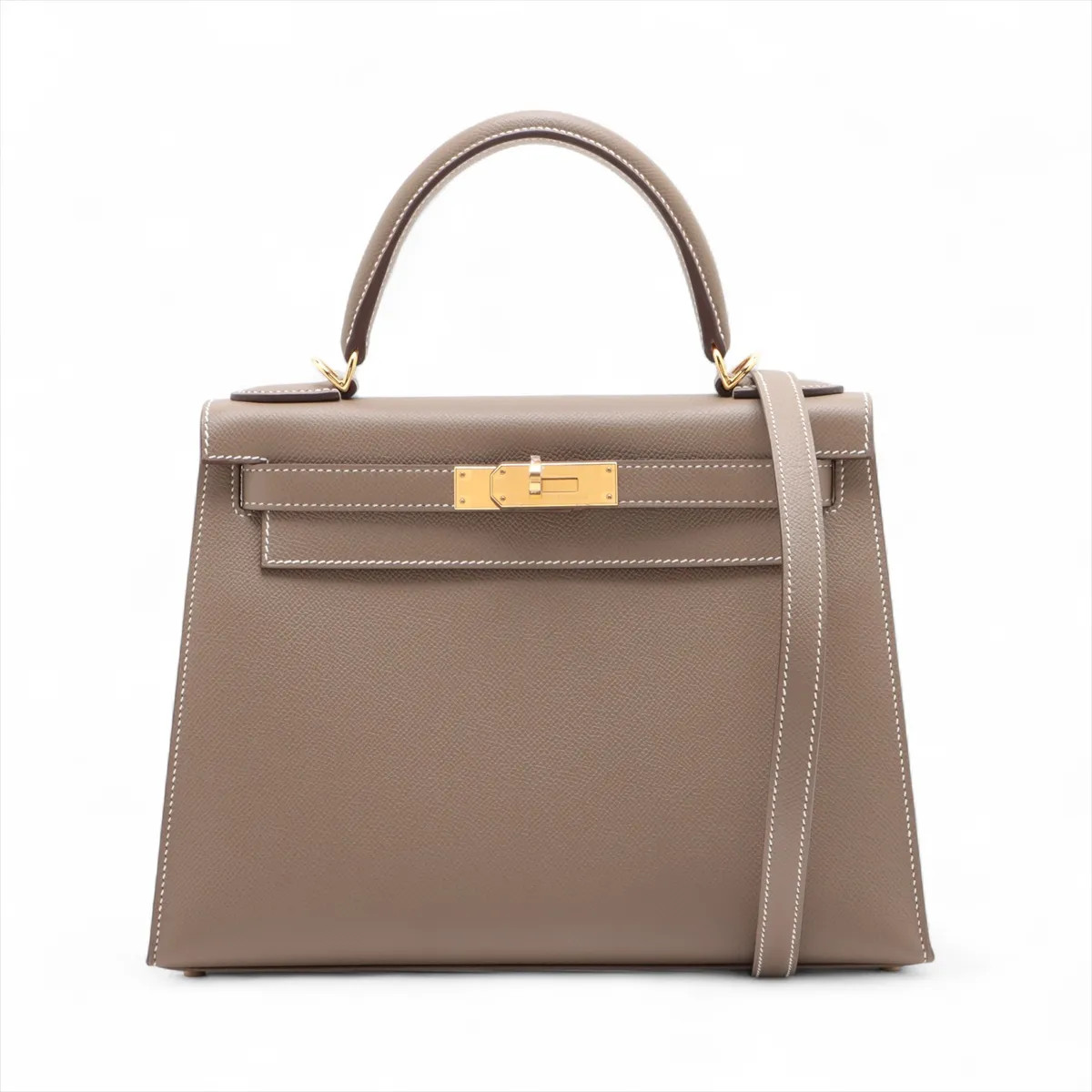 Hermès Kelly 28 Serie Veau Epsom Etoupe Gold Metal Fittings
