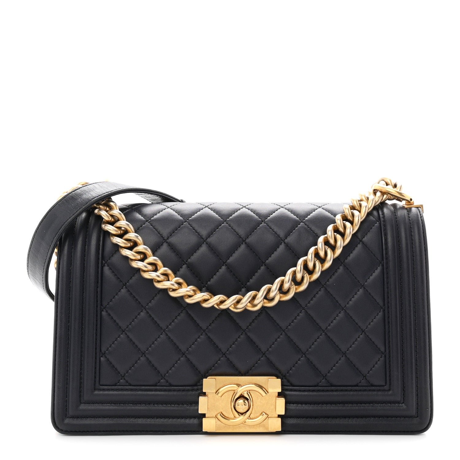 Chanel Lambskin Quilted Medium Boy Flap Navy