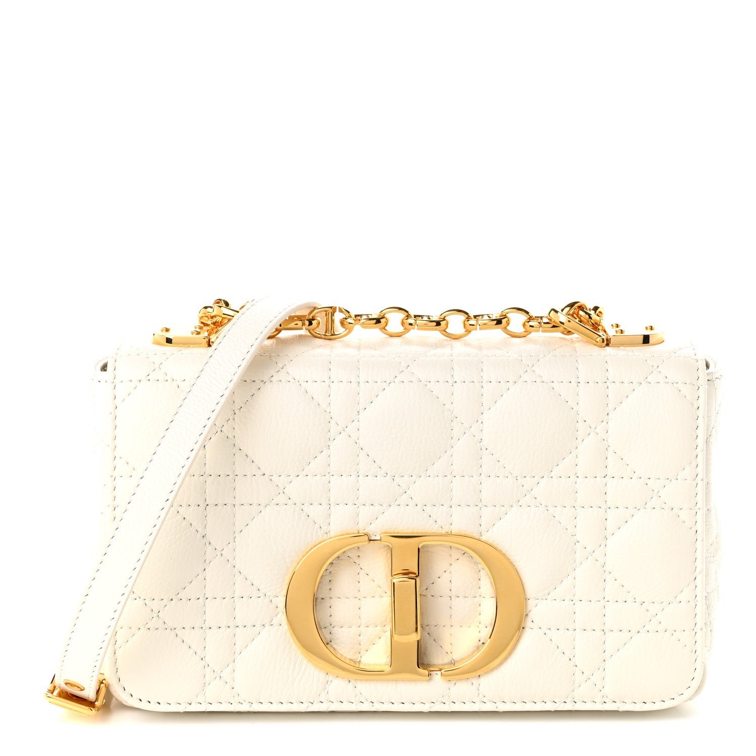 Christian Dior Calfskin Cannage Small Caro Bag Ivory