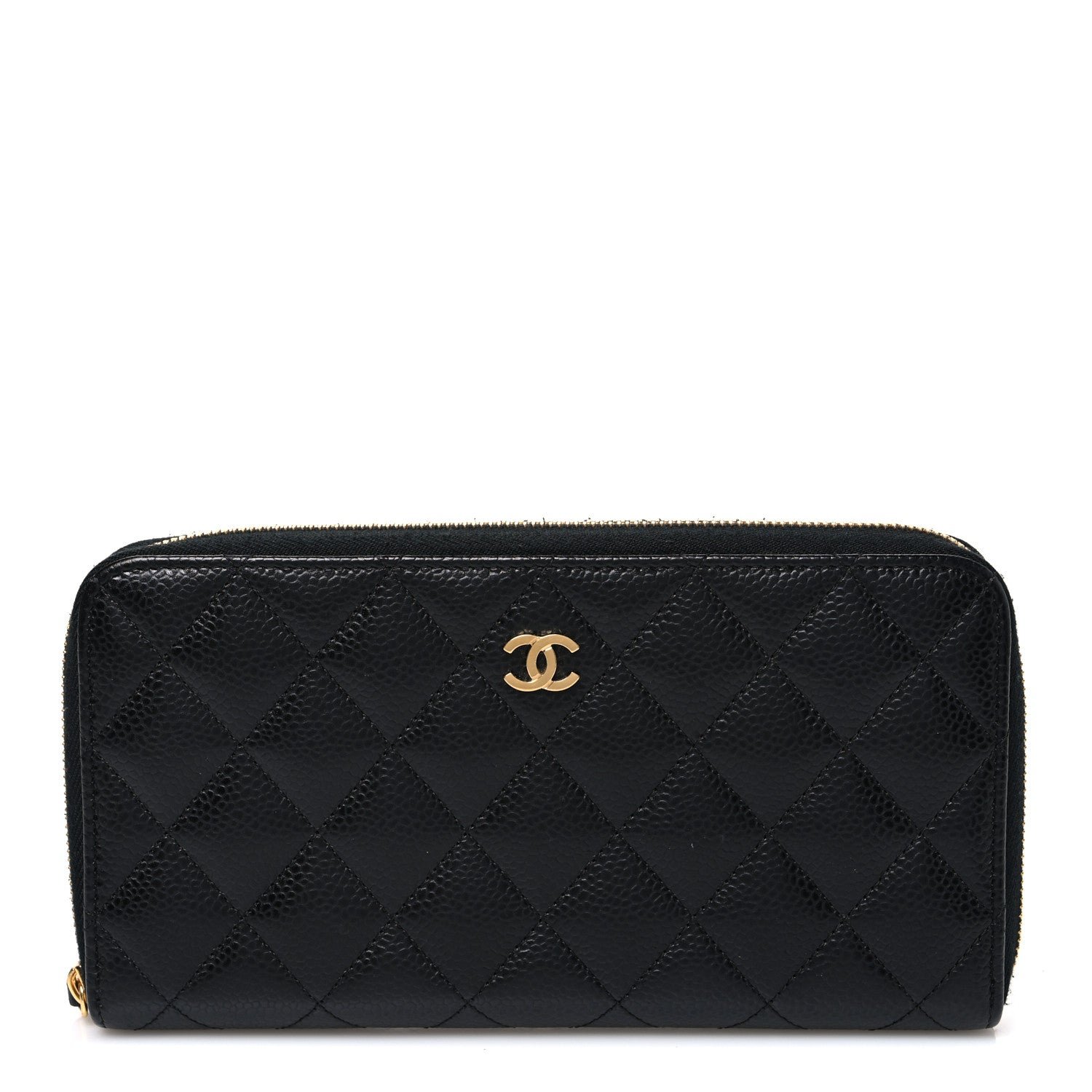 Chanel Caviar Quilted Large Gusset Zip Around Wallet Black