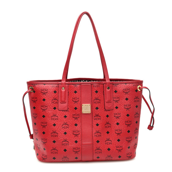 MCM Visetos Medium Liz Reversible Shopper Tote Ruby Red