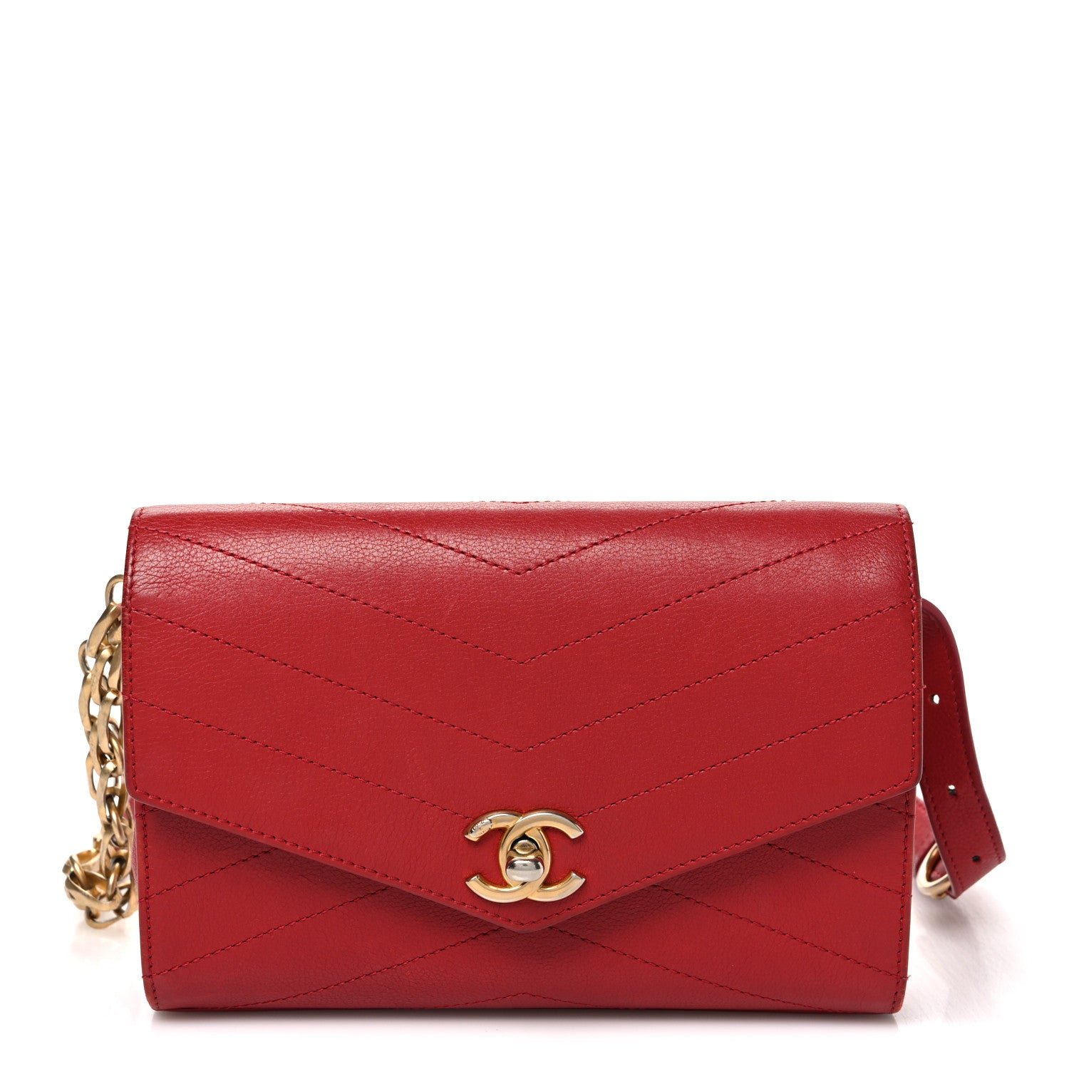 Chanel Calfskin Chevron Stitched Coco Waist Bag Red