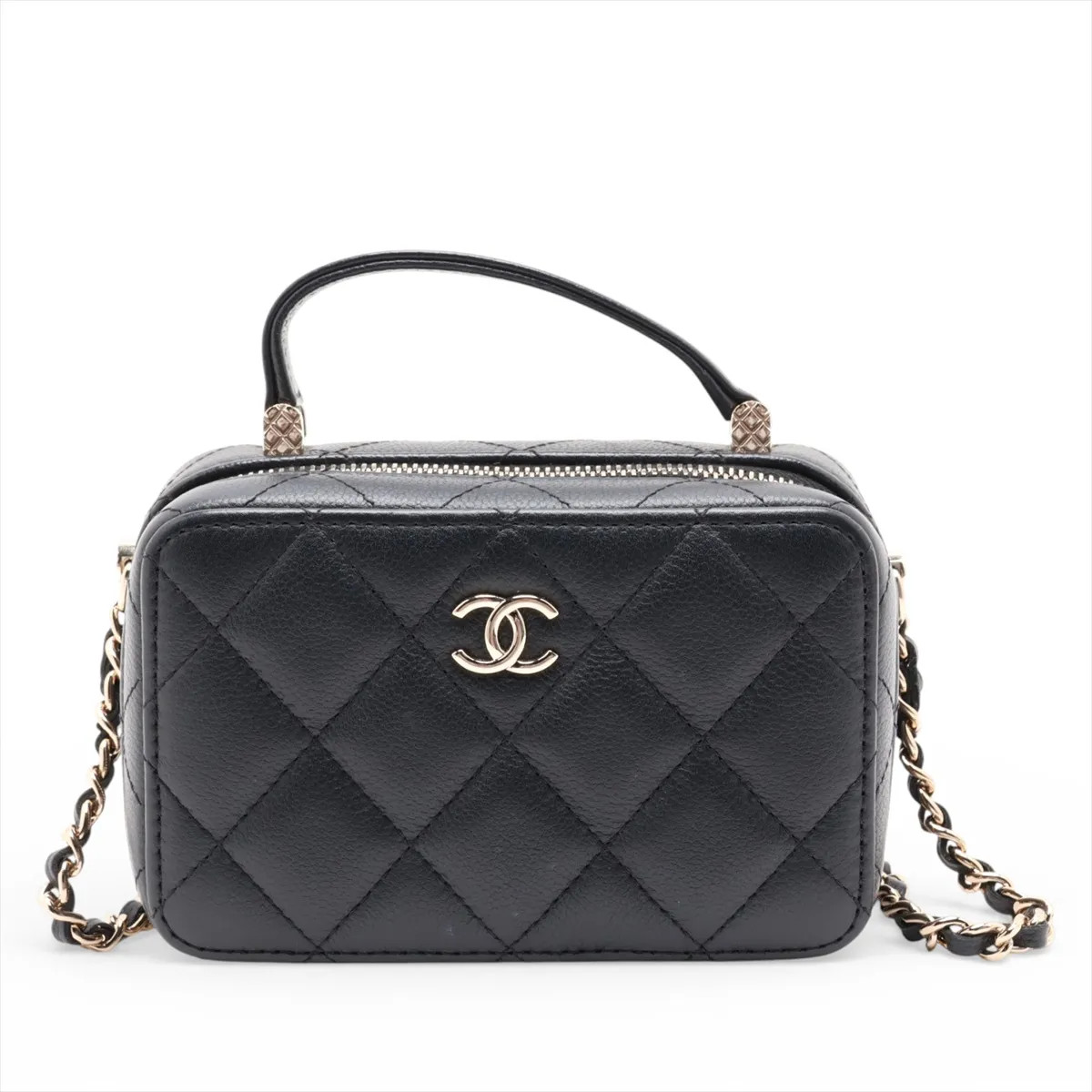 Chanel Matelasse Caviar Skin 2 Way Shoulder Bag Black Gold Metal Fittings 31st A