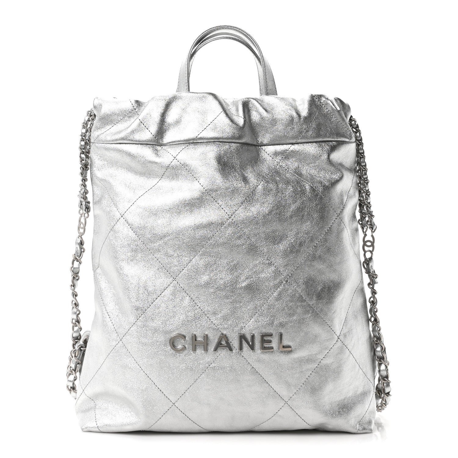 Chanel Metallic Calfskin Quilted Chanel 22 Backpack Silver