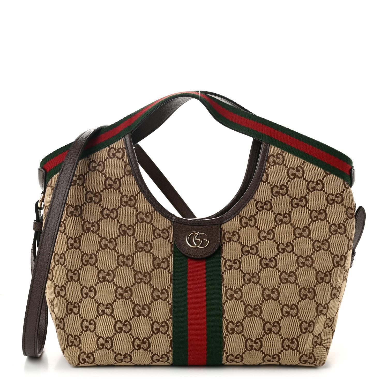 Gucci Monogram Web Small Giglio Tote Beige Dark Brown