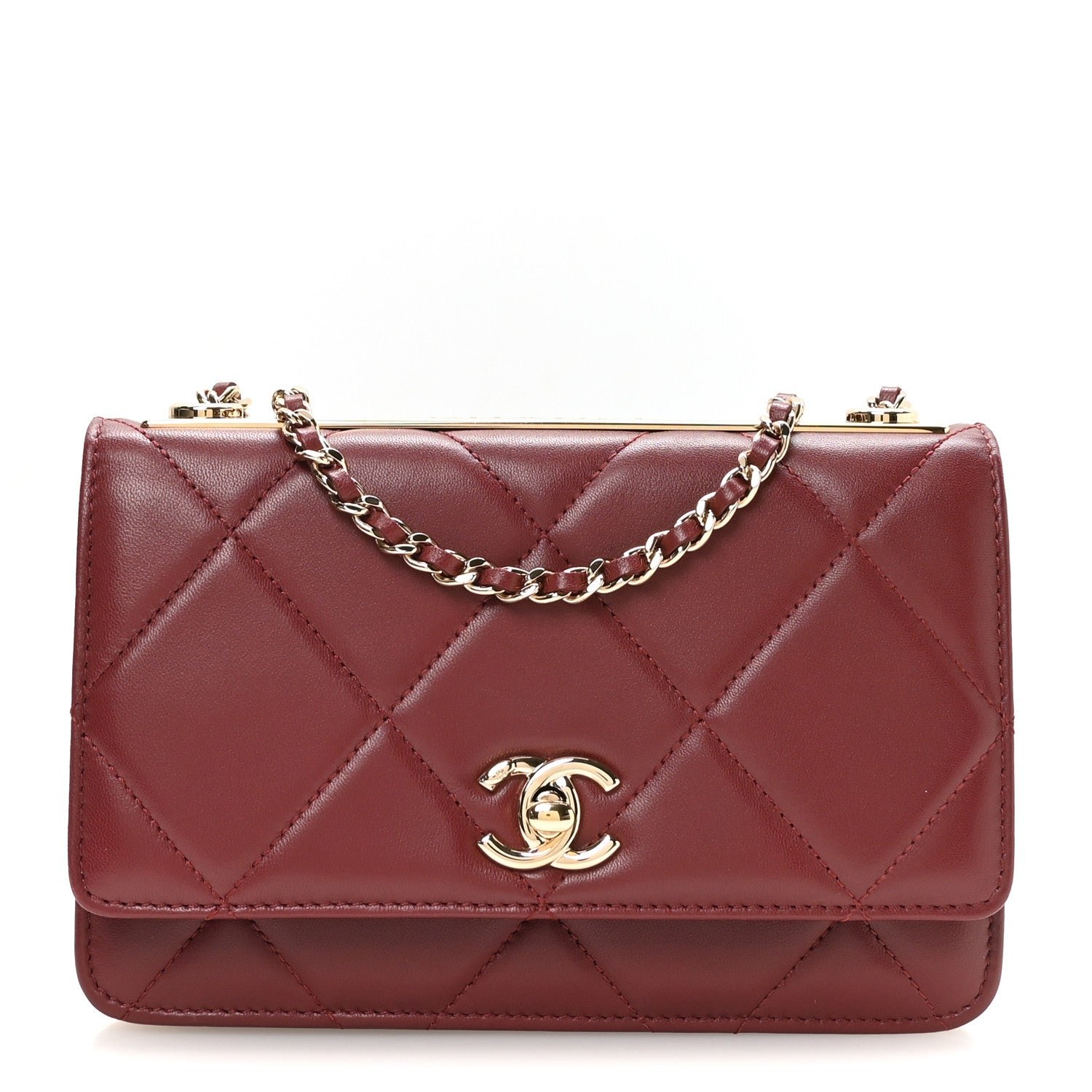 Lambskin Quilted Trendy CC Wallet On Chain WOC Burgundy
