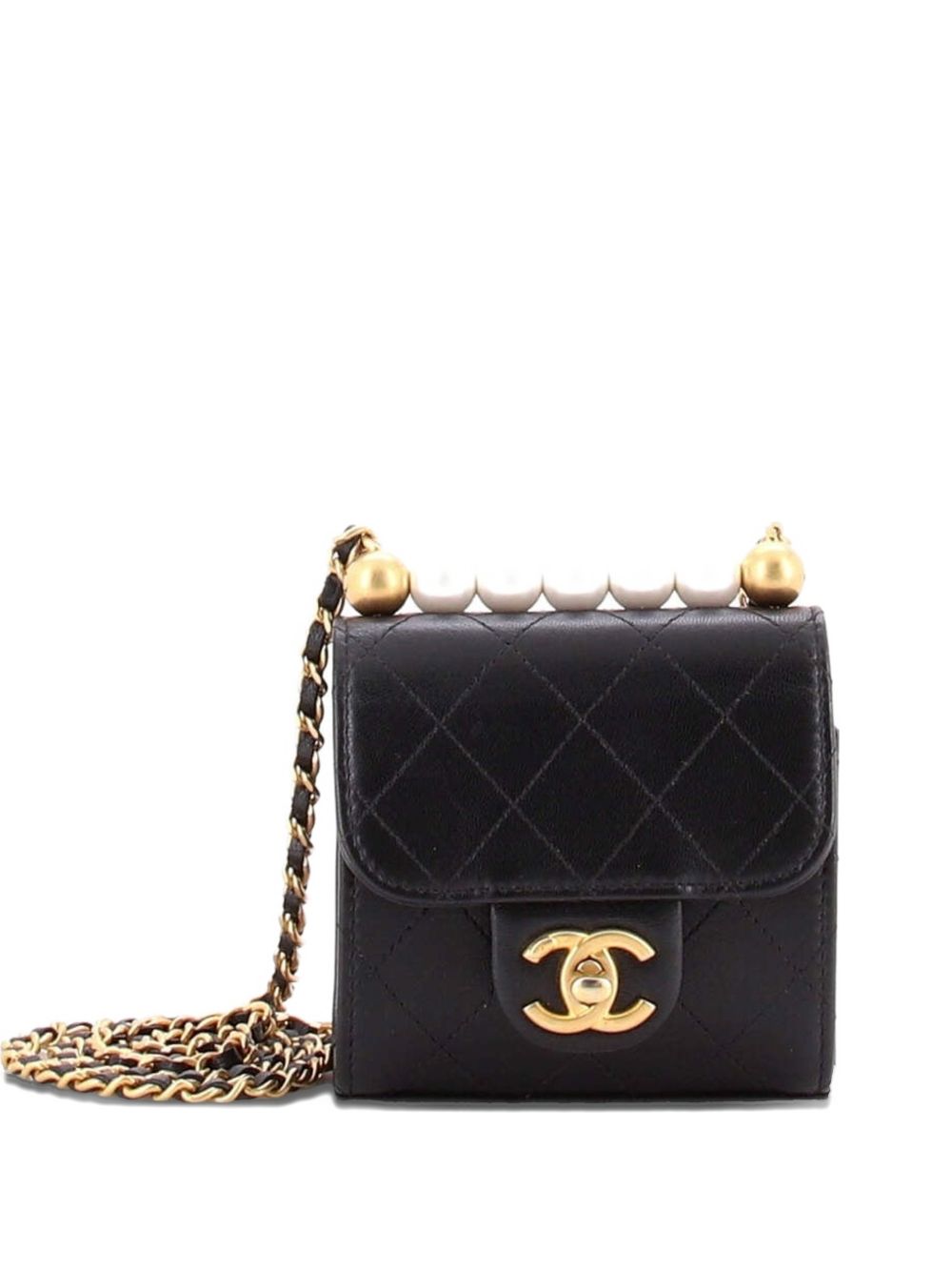 Chic Pearls Flap Clutch with Chain Quilted Goatskin Mini crossbody bag