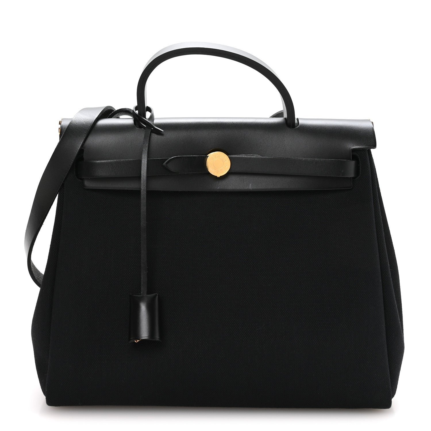 Hermes Military Toile Vache Hunter Herbag Zip Retourne 31 PM Black