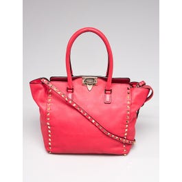 Valentino Valentino Fuchsia Smooth Calfskin Leather Rockstud Double Handle Tote Bag