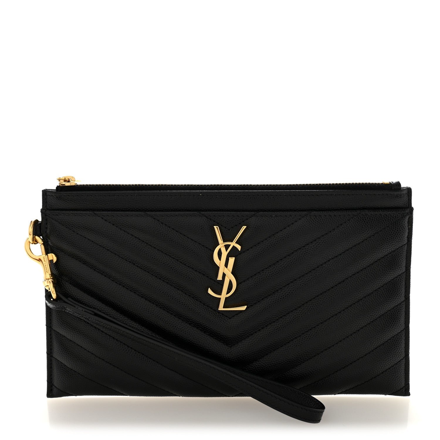 Saint Laurent Grain De Poudre Chevron Monogram Large Bill Pouch Black