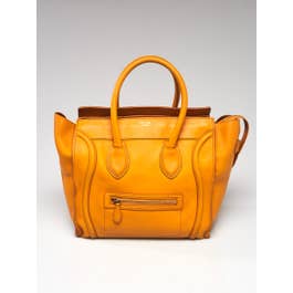Celine Celine Yellow Calfskin Leather Mini Luggage Tote Bag