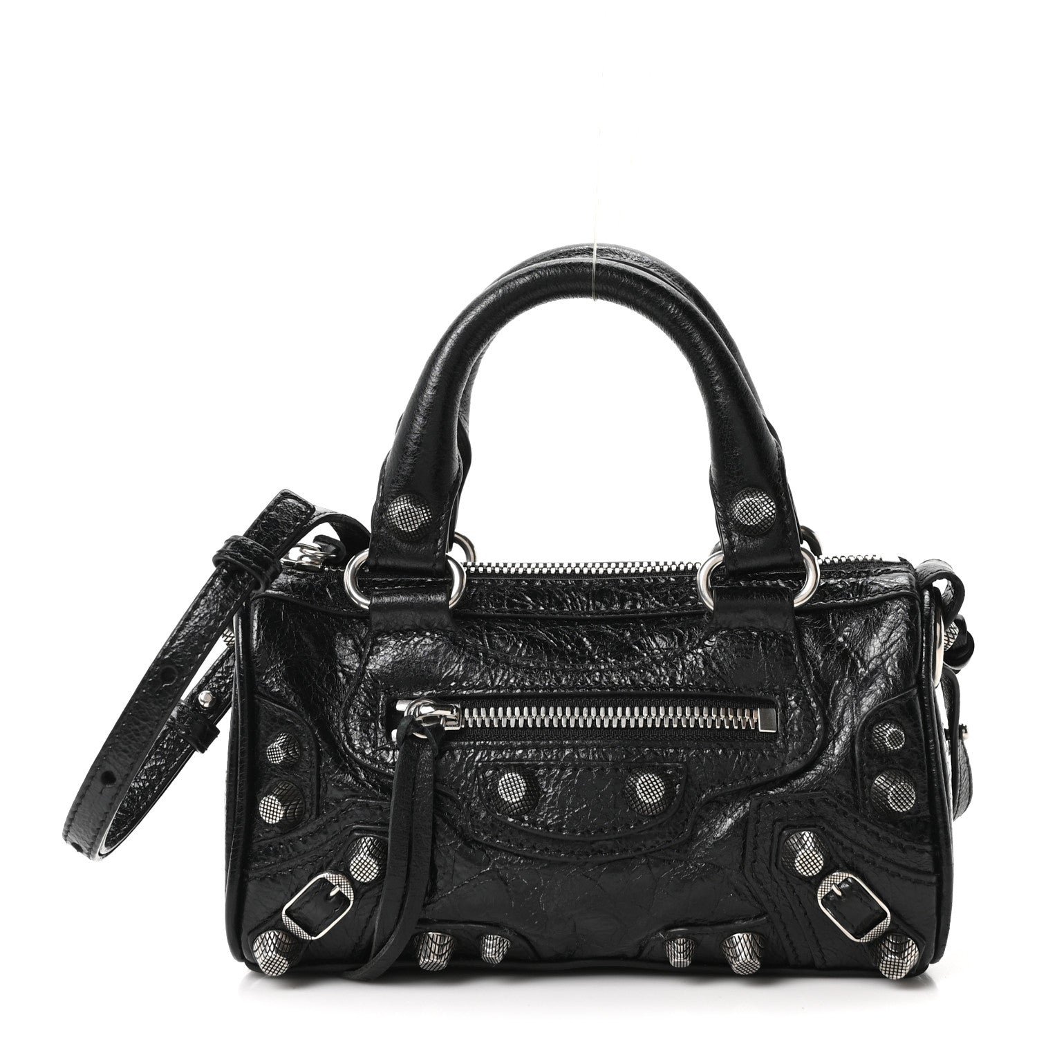 Balenciaga Agneau Arena Crystal Neo Nano Cagole Handbag Black