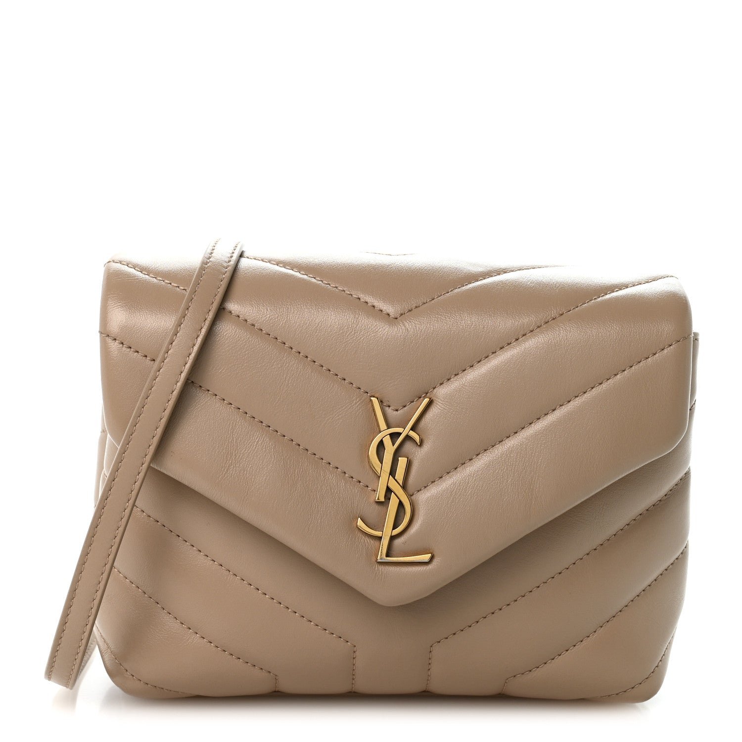 Saint Laurent Calfskin Y Quilted Monogram Toy Loulou Crossbody Bag Dark Beige