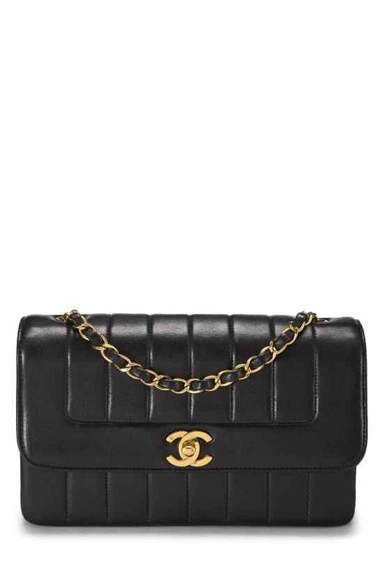 Black Lambskin Vertical Border Half Flap Small