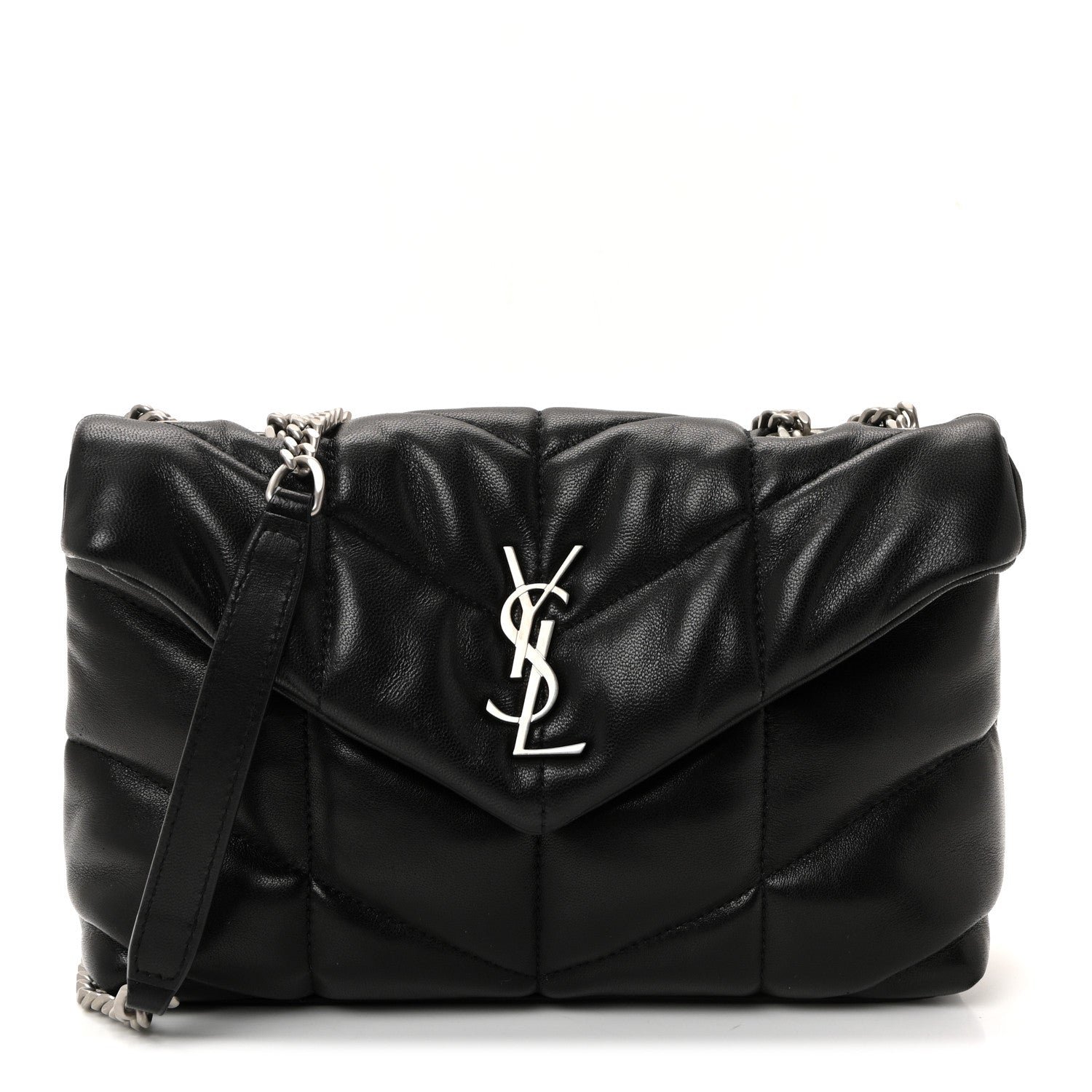 Saint Laurent Saint Laurent Lambskin Quilted Toy Loulou Puffer Monogram Chain Satchel Black