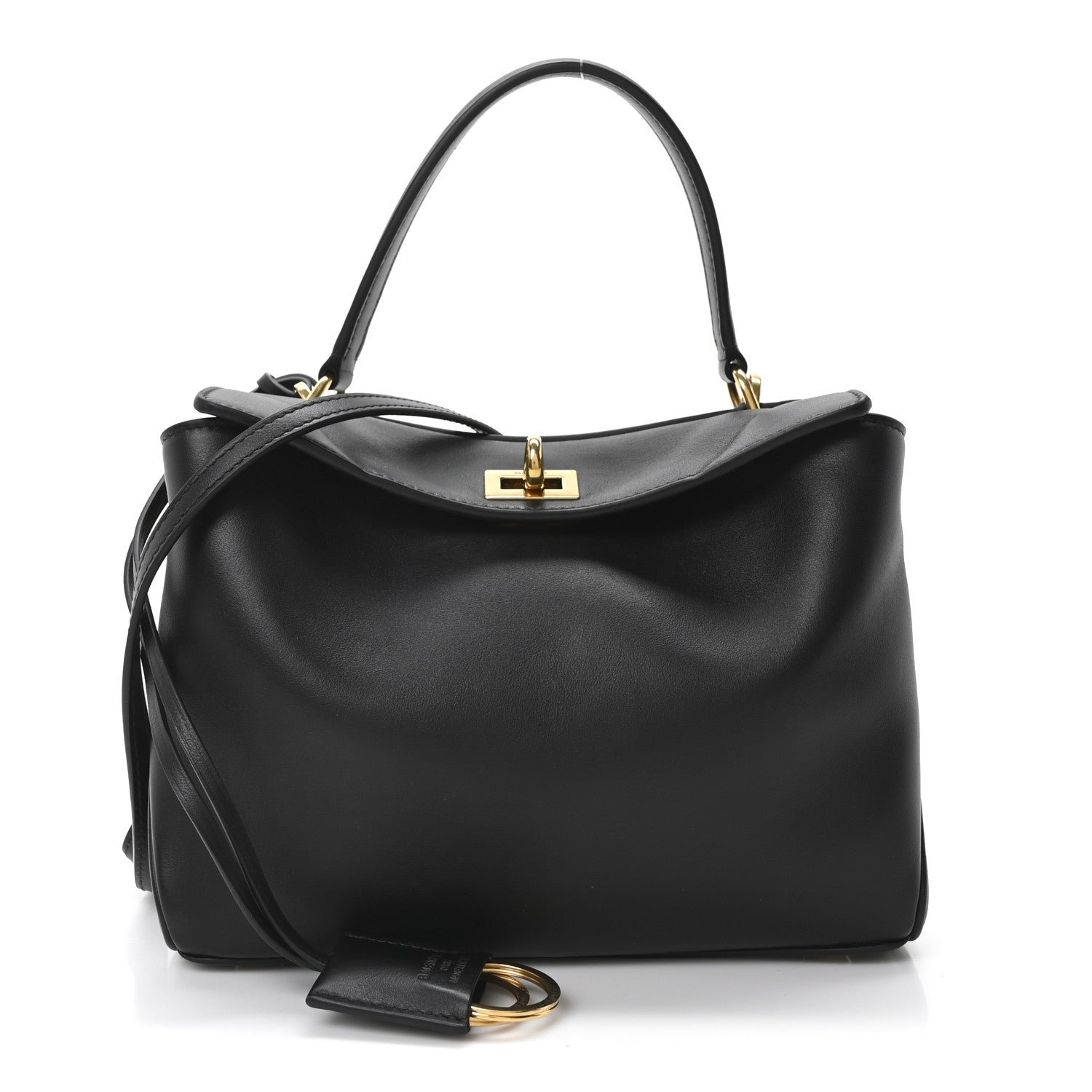 Balenciaga Natural Smooth Calfskin Mini Rodeo Top Handle Handbag Black