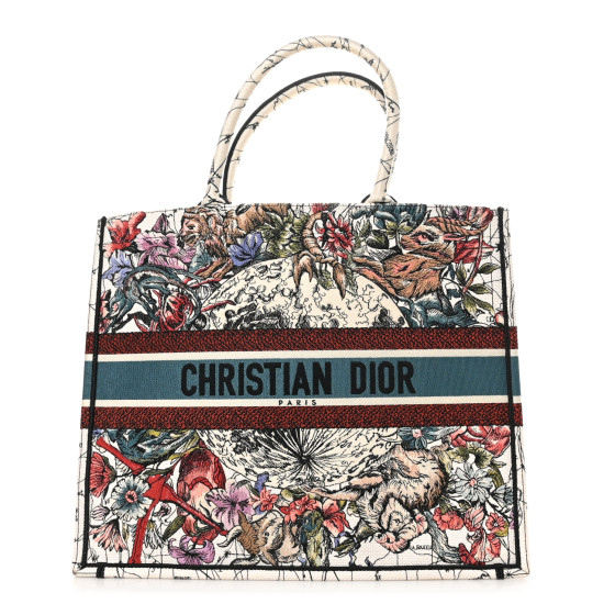 Dior Canvas Embroidered Large Zodiac Book Tote Latte Multicolor