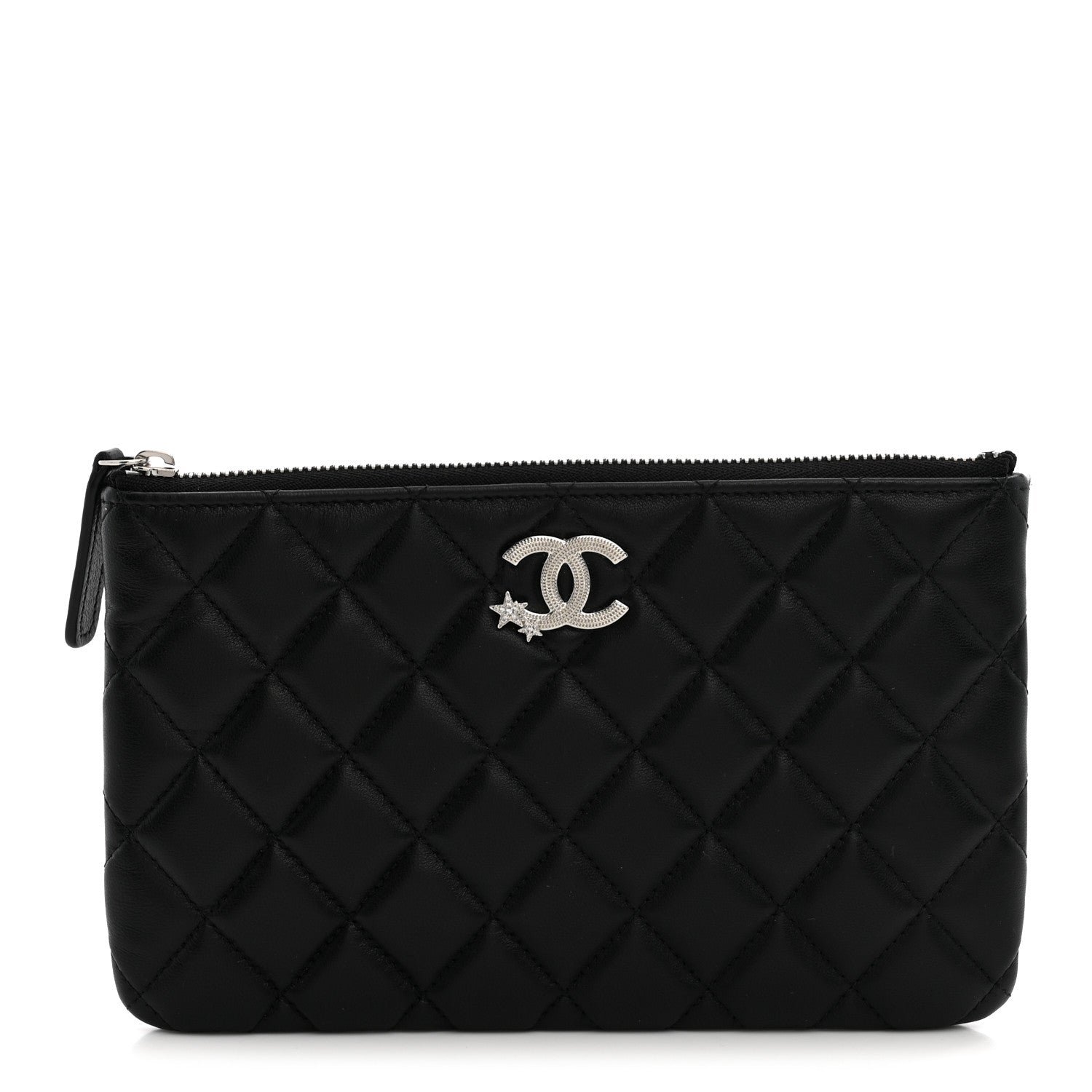 Chanel Lambskin Quilted Crystal Star Cosmetic Case Black