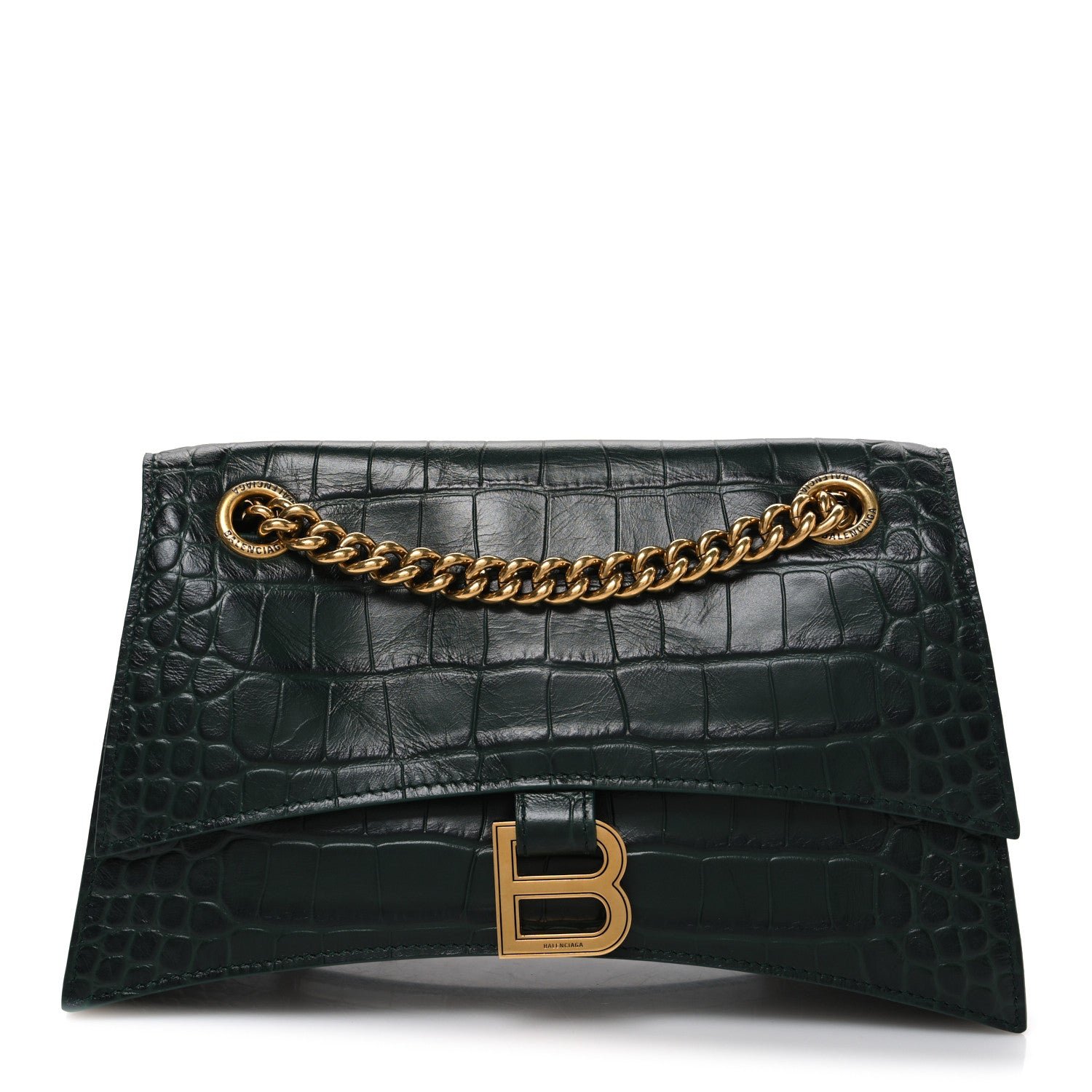 Balenciaga Extra Supple Calfskin Crocodile Embossed Small Crush Chain Bag Forest Green